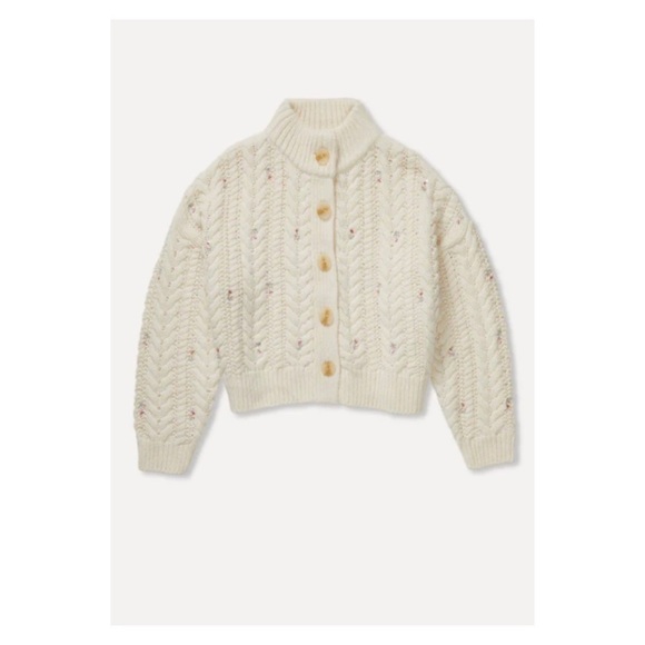 SOMETHING NAVY Cream Embellished Floral Sequin Cable Knit Cardigan XXL - Picture 9 of 13